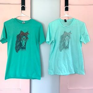 Vintage Horse Print T-Shirt - Teal - Small